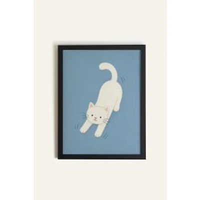 Oleka Happy Kitten Framed Canvas Wall Art - Black Wood Frame