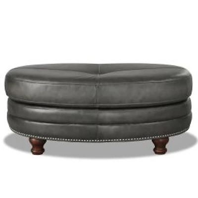 Belfast Leather Ottoman - Antiqued Ash Grey