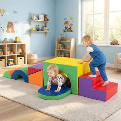 7-Piece Soft Foam Toddler Climbing Blocks Set PU Leather, For 1+ Year Old - Yellow