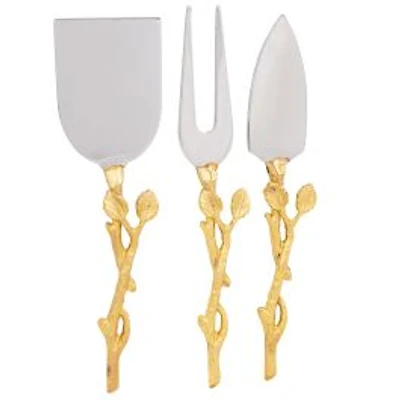 Elegance Gold Gilt Leaf 3-Piece Cheese Set
