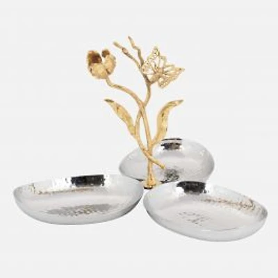 Assiette triple pour noix et bonbons « Elegance » ornée de papillons dorés
