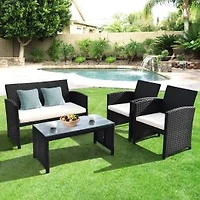 4-Piece Rattan Patio Furniture Set with Weather Resistant Cushions