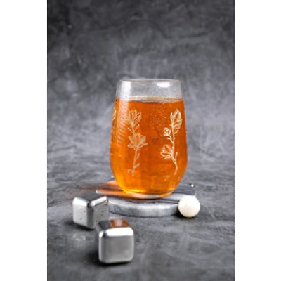 Golden Floral Stemless Glasses, Set of 6 - 13oz