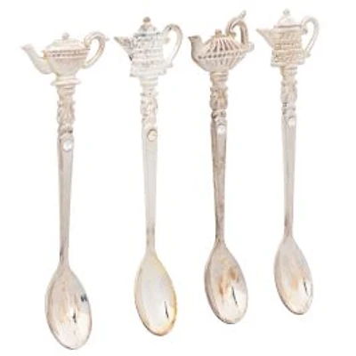 Elegance Set of 4 Teapot Spoons with Crystals