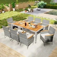 Ensemble de salle à manger en osier PE 9 pièces pour terrasse, jardin et cour - Blanc