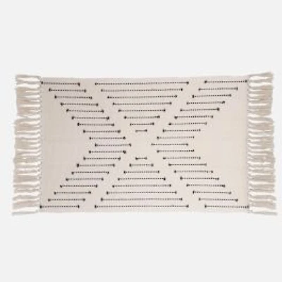 Accent Rug, Irregular Design Stripe with Fringe - Natural / Grey