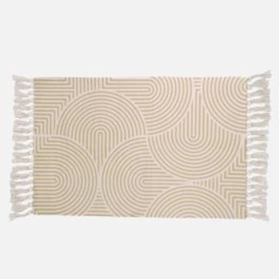 Accent Rug, Swirl Design with Fringe - Natural / Yellow