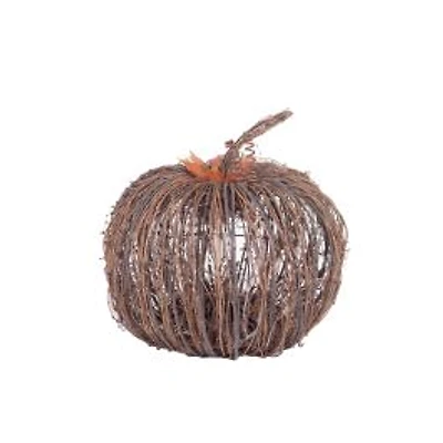 Sitting Umber Wood Stick Pumpkin Warm White LED Display