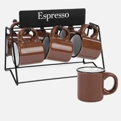 Ceramic Espresso Cups 4 oz, Set of 6 - Brown