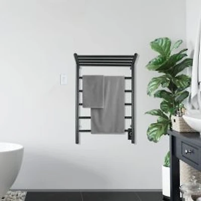 Miazzo 5-Bar Electric Wall Mount Plug-In and Hardwire Towel Warmer with Shelf and Countdown Timer in Matte Black