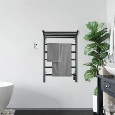 Miazzo 5-Bar Electric Wall Mount Plug-In and Hardwire Towel Warmer with Shelf and Wall Timer in Matte Black