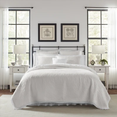Laura Ashley Heirloom Crochet Cotton White Quilt Set