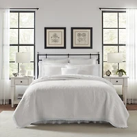 Laura Ashley Heirloom Crochet Cotton White Quilt Set