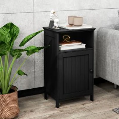 Bathroom Freestanding Floor Storage Cabinet, Adjustable Shelf - Black