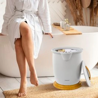 Bathroom Towel Warmer Bucket, Fragrance Holder and Auto Shut - Gray