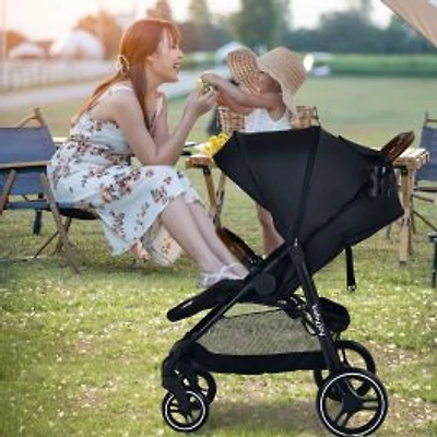 5-Point Harness Lightweight Infant Stroller, Foot Cover and Adjustable Backrest - Black