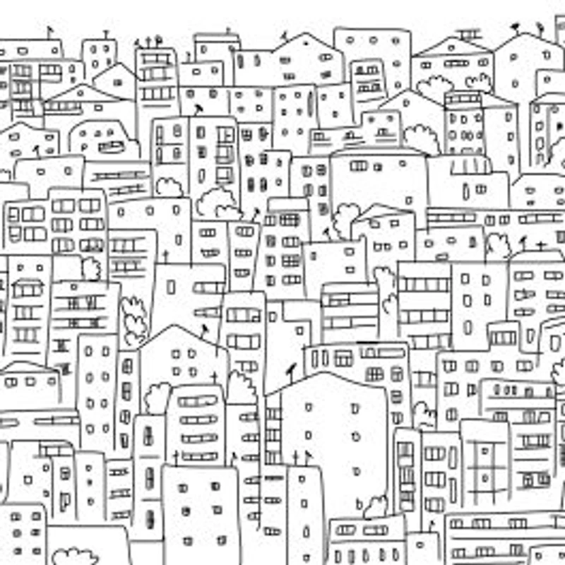 Black and White City Sketch Wallpaper Mural