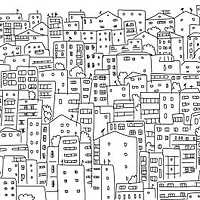 Black and White City Sketch Wallpaper Mural