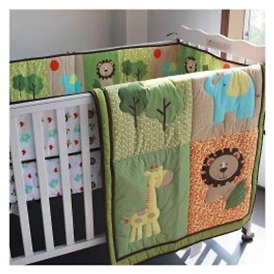 4-Piece Crib Bedding Set - Lion, Trees, Elephant
