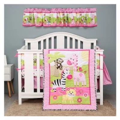 4-Piece Newborn Crib Bedding Set - Pink Giraffe