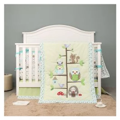 4-Piece Crib Bedding Set - Green Owls