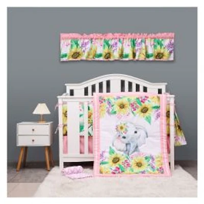 5-Piece Newborn Crib Bedding Set - Elephant & Sunflowers