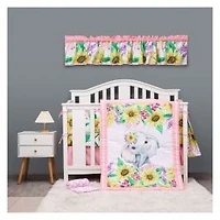 5-Piece Newborn Crib Bedding Set - Elephant & Sunflowers