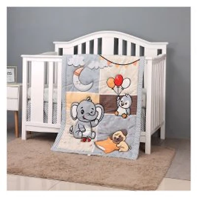 5-Piece Newborn Crib Bedding Set - Playful Elephant