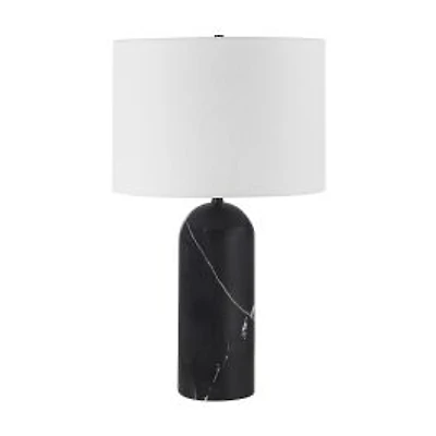 Tyne 25" Tall Powder Coated Matte Black Iron Table Lamp with Drum Linen Shade