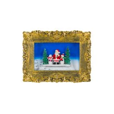 Gold Plastic Picture Frame Warm White LED Snow Globe Santa & Snowmen