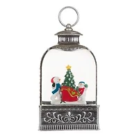 Silver Plastic Lantern Cool White LED Snow Globe Snow Family Adventure