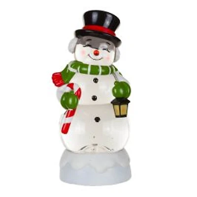 White Plastic Cheery Snowman Warm White LED Snow Globe Swirling Glitter