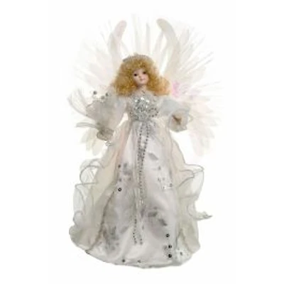 White Cloth Contemporary Fiber Optic Angel Tree Topper Blonde Hair