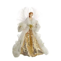 White and Gold Cloth Classic Fiber Optic Angel Tree Topper Bouquet