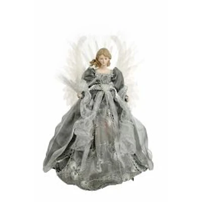Silver and Cloth Large Modern Fiber Optic Angel Tree Topper