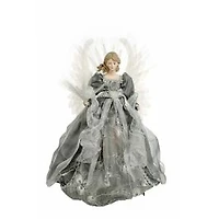 Silver and Cloth Large Modern Fiber Optic Angel Tree Topper