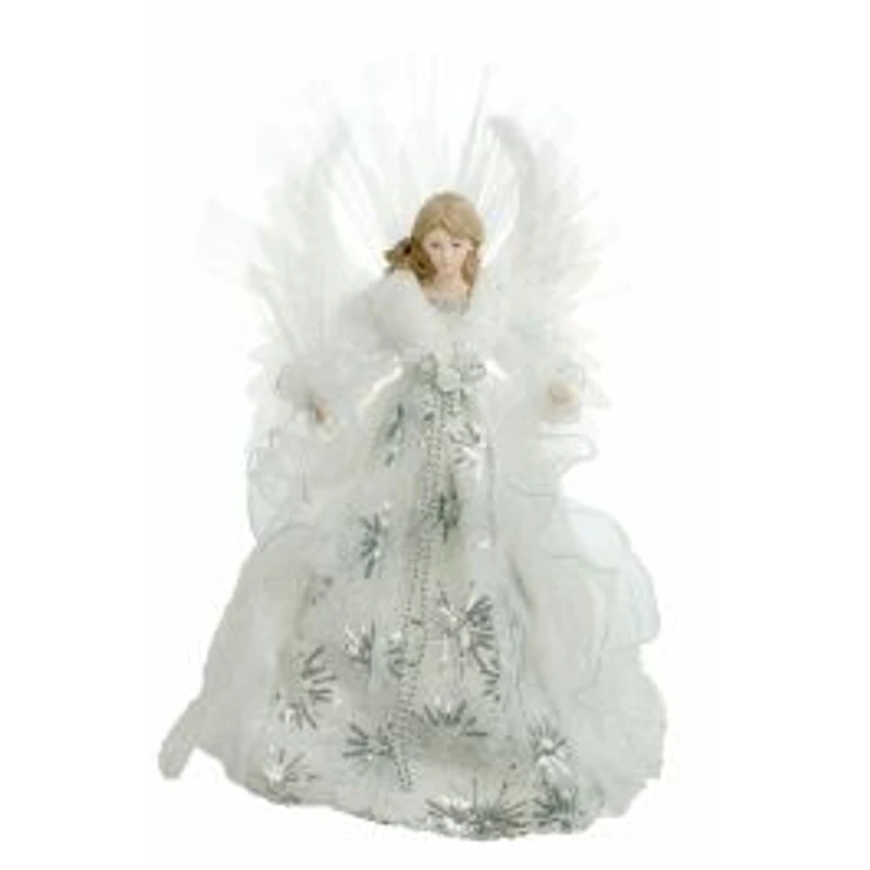 Grande cime de sapin ange moderne en tissu blanc et argent fibre optique