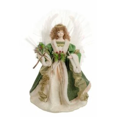 Green Cloth Charming Fiber Optic Angel Tree Topper Brown Hair