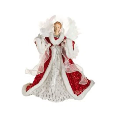 Sequin Red and Silver Fabric Fiber Optic Angel Tree Topper Bouquet