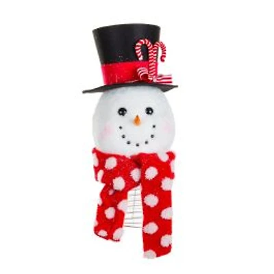 Sparkly White and Red Fabric Snowman Tree Topper