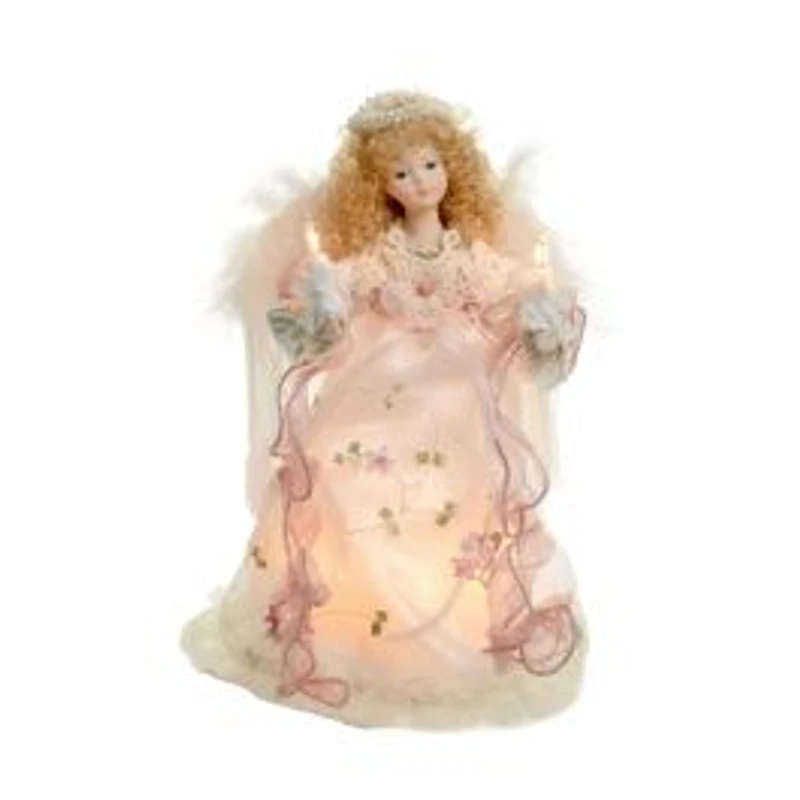 Ivory Cloth Small 10-Light Angel Tree Topper Blonde Curly Hair