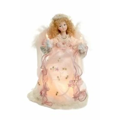 Ivory Cloth Small 10-Light Angel Tree Topper Blonde Curly Hair