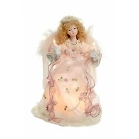 Ivory Cloth Small 10-Light Angel Tree Topper Blonde Curly Hair
