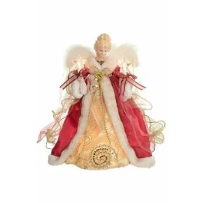 Red and Gold Cloth Vintage 10-Light Angel Tree Topper White Fluffy Wings