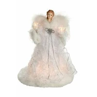 Cime de sapin ange moderne en tissu blanc/argent à 10 lumières