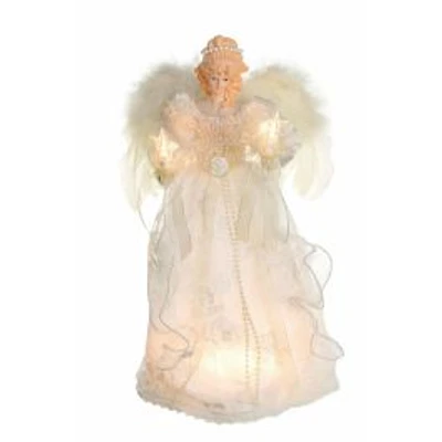 Cime de sapin ange vintage en tissu ivoire à 10 lumières
