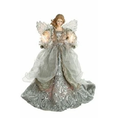 Silver Cloth Contemporary 10-Light Angel Tree Topper with Wings
