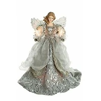 Silver Cloth Contemporary 10-Light Angel Tree Topper with Wings
