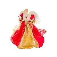 Red/Gold Polyester Elegant Warm White LED Angel Tree Topper Glowing Stars