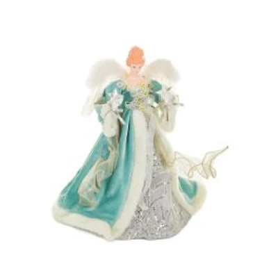 Turquoise and White Cotton Sleek Warm White LED Angel Tree Topper Glowing Stars